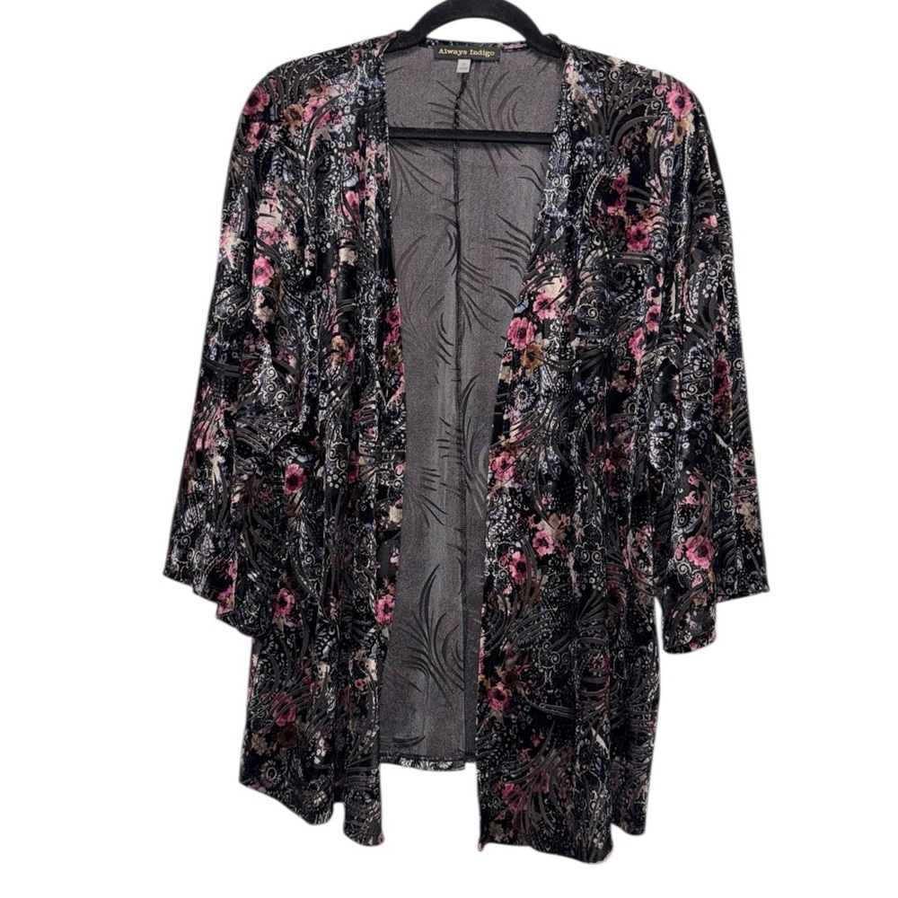 Floral Velvet Burnout Boho Western Kimono Duster Cardigan Jacket